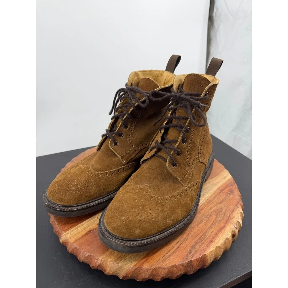 J.Crew Wingtip Brogue Boots Mens 9.5 Brown Suede Lug Sole 72864
